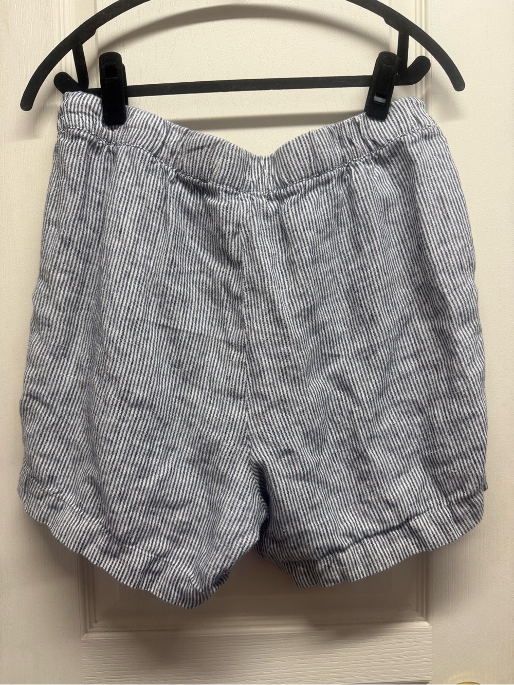 Talbots Dark Denim and White Pinstripe Linen-Blend Shorts - Picture 2 of 4
